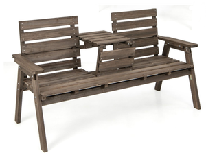 lot 448 image: Costway Outdoor Fir Wood Bench with Foldable Middle Table (USED, Maybe Missing Hardware. Attempted To Assemble)