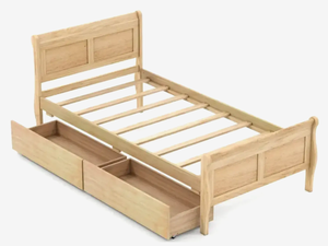 lot 451 image: Costway Twin Size Sleigh Bed with 2 Storage Drawers Wood Platform Bed Frame (Maybe Missing Hardware. Attempted To Assemble)