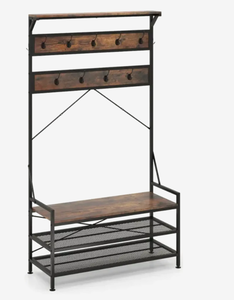 lot 466 image: Costway Coat Rack 4-In-1 Hall Tree with 11 Hanging Hooks Shoe Bench (Maybe Missing Hardware, And Parts Or Pieces)