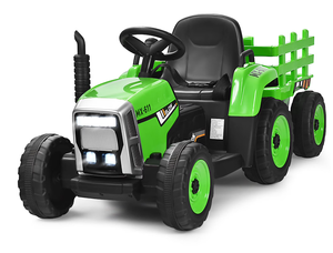 lot 51 image: Costway 12V Kids Ride On Tractor with Trailer Ground Loader wRemote Control &LED Lights Green