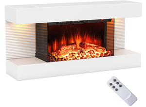 lot 54 image: ORALNER 18-Inch Wall Mount Electric Fireplace with 32-Inch Floating Mantel, Remote, 3 Sided Electric Fireplace, 12 Adjustable Color Effect, 1500W Heater, White (32-INCH) 8.1D x 32.3W x 16.5H