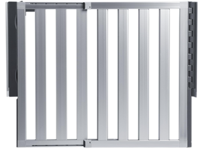 lot 105 image: Munchkin Loft Hardware Mounted Baby Gate for Stairs, Hallways and Doors, Extends 26.5- 40 Wide, Silver Aluminum