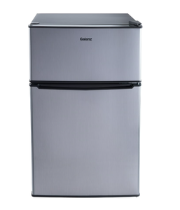 lot 225 image: Galanz 3.1 Cu Ft Mini Fridge with Freezer  Stainless Steel, Energy Star, Two-Door Compact Refrigerator