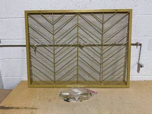 lot 108 image: IRONMAX Fireplace Screen, 39 x 31 Inch Single Panel Heavy Duty Fireplace Screens for Wood Burning Fireplace, Modern Decorative Metal Mesh Fire Spark Guard for Indoor & Outdoor (Gold)