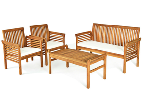 lot 82 image: Costway 4 Pieces Outdoor Acacia Wood Sofa Furniture Set