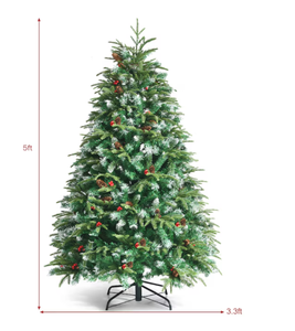lot 93 image: Costway 5-ft Artificial Christmas Tree with Multicolor LED Lights, Acorns & Berries