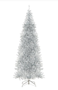 lot 94 image: Costway 7-ft 400 LED Lighted Artificial Silver Tinsel Xmas Tree with 1030 Branch Tips