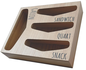 lot 135 image: Losvio Bag Storage Organizer for Kitchen Drawer, Wooden Farmhouse Style Bags Organizer, Compatible with Gallon, Quart, Sandwich and Snack Variety Size Bag (Natural)