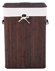 lot 136 image: Rectangle Bamboo Hamper Laundry Basket Washing Cloth Bin Storage Bag Lid-Brown