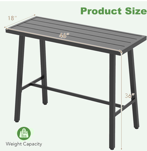 lot 149 image: COSTWAY 36 Outdoor Bar Table, Rectangular High Pub Table with Adjustable Foot Pads, Patio Counter Height Dining Table for Balcony, Backyard, Indoor, Black (Attempted To Assemble)