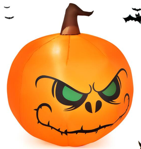 lot 151 image: Costway - 4 FT Halloween Inflatable Pumpkin Large Blow up with Build-in LED Light - Orange