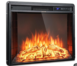 lot 266 image: Tangkula Recessed Electric Fireplace, 26 Inch Fireplace with Adjustable Flame Brightness, LED Screen & Remote Control with Timer, Overheating Protection, 750W1500W Fireplace Heater (Slightly Used )