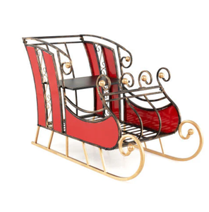 lot 66 image: 3 FT Christmas Metal Sleigh Decoration Santa Sleigh With 2-Tier Storage Shelf