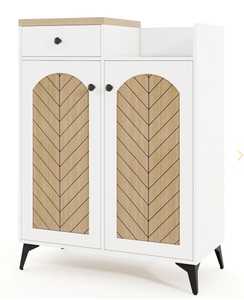 lot 67 image: 2-Door Shoe Rack Organizer with Drawer and 6 Removable Shelves-White