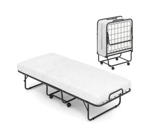 lot 77 image: Costway Folding Bed with Mattress 74 x 31 Cot Size Rolling Guest Bed Space Saving