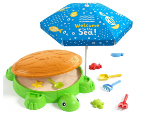 lot 360 image: HYES Sand Box with Lid for 3-5 Years Old Children (Green Turtle)