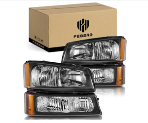 lot 361 image: OE Style Anti-Yellowing Headlights for 03-07 Chevy Silverado 1500250035001500HD2500HD, Compatible with 03 04 05 06 Avalanche 15002500 Pickup, Black Housing Amber Reflector LeftRight
