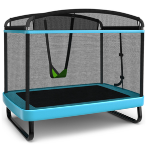 lot 313 image: Costway 6 Feet Kids Entertaining Trampoline with Swing Safety Fence (USED, Maybe Missing Hardware)