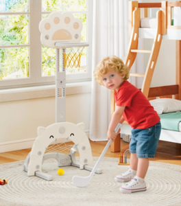 lot 315 image: Costway UY10177GR 3-in-1 Kids Basketball Hoop with Basketball & Foldable Rim - Gray (Slightly Used, Maybe Missing Hardware)