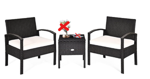lot 318 image: Toolsempire Outdoor Conversation Set 3 Pieces Patio Furniture, Patio Sofa Chair Wicker Set with Waterproof Cushion & Wicker Rattan Table for Backyard, Balcony (Beige)