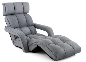 lot 319 image: Giantex Foldable Lazy Sofa Bed, 6-Position Adjustable Floor Chair Chaise Lounge with Armrest and Footrest (Gray)