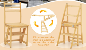 lot 320 image: Costway Multifunctional 3-in-1 Ladder Chair Display Plant Stand for Library Kitchen Office, Natural