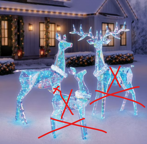 lot 323 image: Members Mark Pre-Lit Prismatic Deer Family, Set of 3 (ONLY 1 BODY, 3 HEADS, 2 LEGS)