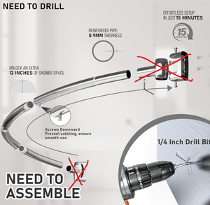 lot 346 image: DYHOME Curved Shower Curtain Rod, Need to Drill, 35-76 inches Adjustable Curved Shower Rod Rustproof Shower Rod Round Shower Curtain Rod for Bathroom, Bathtub, Stall, Stainless Steel, Brush Nickel (Missing Ends)