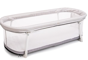 lot 354 image: Baby Delight Snuggle Nest Bassinet, Portable Baby Bed, for Infants 0  5 Months, Driftwood Grey (USED)