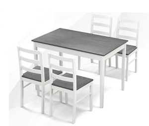 lot 359 image: Costway 5-Piece Dining Set Solid Wood Kitchen Furniture with Rectangular Table & 4 Chairs Grey (Transit Damage, See Photos)