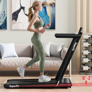 lot 481 image: Costway SP37913US-BK 2.25HP Folding Treadmill with Dual LED Display & Remote Control, Black (Minor Transit Damage. Missing Charger)