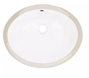 lot 491 image: Signiture Hardware 18 Mangrove Oval Porcelain Undermount Bathroom Sink - White