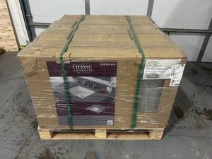 lot 3 image: HOME DECORATORS COLLECTION Pallet of 4- 37 in. W x 22 in. D Quartz Vanity Top in Cerous Gray with White Ceramic Rectangular Single Sink- Retail Value of $1,236