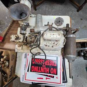 lot 12 image: Homemade Sausage Griner and Stuffer Set up on Board, Worked when Last Used