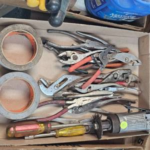 lot 15 image: Lot of Pliers,Needle Nose, Screwdrivers, Tape,Air Cutting Disc