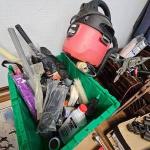 lot 29 image: Misc Lot of Can Oil, Diesel, Shop Vac, Gear Oil