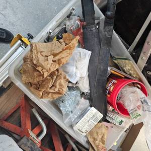 lot 95 image: Big Lot of Screws, Connectors, Sheet Metal Screws, Lag Bolts, Electrical Connectors, 2 Machetes