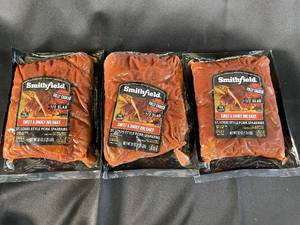 lot 12 image: J - Smithfield St. Louis Style Pork Spareribs Sweet & Smoky BBQ 3-Pack, 3.75 lbs Total