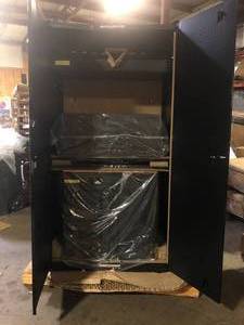 lot 1 image: 3-Piece Regular Duty Welded Steel Garage Storage System in Black large cabinet  dented customer returns see pictures