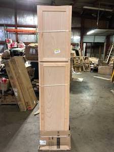 lot 4 image: Hampton Bay Recessed Panel 18 in. W x 24 in. D x 84 in. H Assembled Pantry Cabinet in Unfinished customer return see pictures