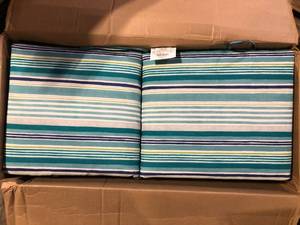 lot 20 image: ARDEN 20 in. x 20 in. High Back Outdoor Dining Chair Cushion in Teal Cobalt Stripe (2-Pack) customer return see pictures