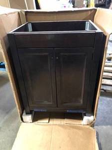 lot 21 image: Glacier Bay Delridge 25 in. Single Sink Chocolate Bath Vanity Top NOT included customer return see pictures