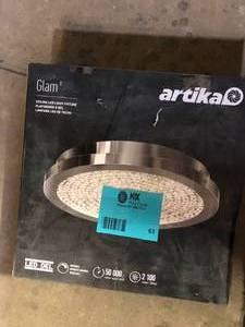lot 63 image: Artika Glam 13.5 in. 1-Light Modern Chrome Integrated LED Flush Mount Ceiling Light Fixture for Kitchen or Bedroom customer return see pictures