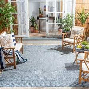 lot 65 image: SAFAVIEH Courtyard GrayBlue 5 ft. x 8 ft. Geometric Diamond IndoorOutdoor Patio Area Rug customer return see pictures