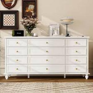 lot 6 image: FUFU&GAGA White Wooden 63 in. W 12-Drawer Chest of Drawers Modern European Style Storage Dresser customer returns see pictures