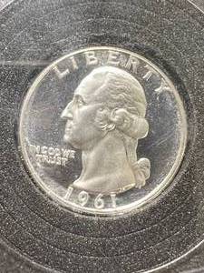 lot 22 image: 1961 US PROOF WASHINGTON QUARTER IN CASE