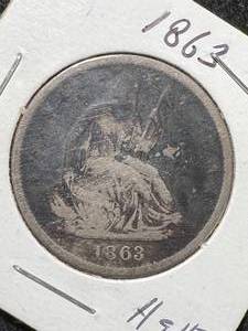 lot 35 image: 1863 US SEATED LIBERTY HALF DOLLAR