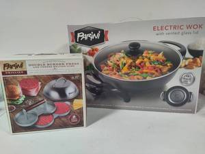 lot 24 image: Parini Electric Wok & Burger Press New in Box