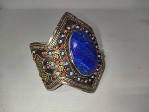 lot 55 image: Silver Tone Lapis Cuff Bracelet