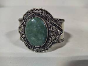 lot 59 image: Silver Tone Nephrite Cuff Bracelet